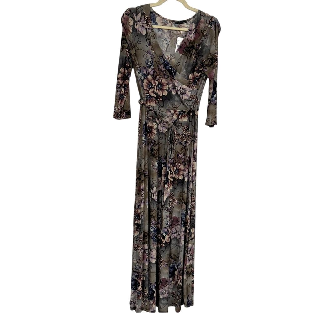 Kei West Grey Moody Floral Faux Wrap Maxi Dress Womens S Fall Cottage Core